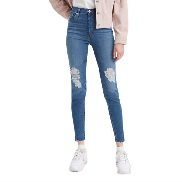 New! Levi’s Mile High Rise Ripped Distressed Raw Hem Frayed Skinny Jeans - Picture 1 of 11